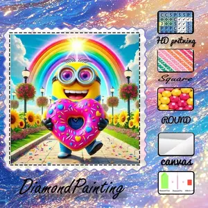 5D-DIY, high-quality velvet canvas, diamond art, diamond painting kit, cute, little yellow man, rainbow AB diamonds, fairy dust diamonds, crystal diamonds, perfect home decor, handmade diamond art painting kit, special craft diamond art kit.