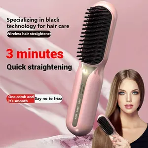 Wireless Mini Hair Straightening Comb with 3 Temperature Settings, Anti-Static & Ionic Technology for Smooth Styling, Perfect Gift for Women, Home & Travel Use, Versatile Hair Comb | Stylish Hair Tool | Ceramic Hair Comb