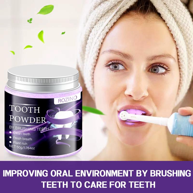 Rozino Purple Tooth Powder, Fine Texture, Dip Wet Toothbrush, for Morning Routine, Fresh Minty Feel