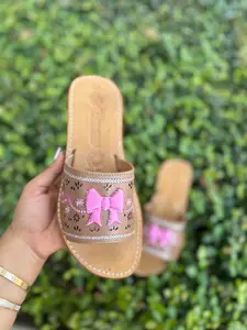 Coquette Tan Pink Bow Sandals