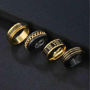 4pcs/Set Black & Gold Roman Character Tungsten Rings for Men, Stylish Trendy Wedding Ring, Perfect Jewelry Gift for Father’s Day/Anniversary/Birthday