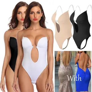 Lady's Basic Sexy Backless U-Plunge Bra Bodysuit - Seamless Thong Shapewear Clothes for Wedding Dress, Thanksgiving Womenswear Underwear