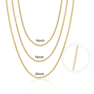 14K Yellow Gold Wheat Chain Necklace, Braided Wheat Chain Necklace, Men And Women's Necklace, Spring Ring Claps Necklace , Layered Necklace