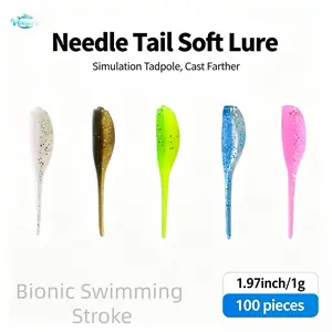 Fishing Bait 100-Pack Double Color Needle Tail Soft Baits Thin Slow Sink Tadpole Lures Lifelike Action Swim Baits Freshwater Saltwater Bass Trout Fishing Gear