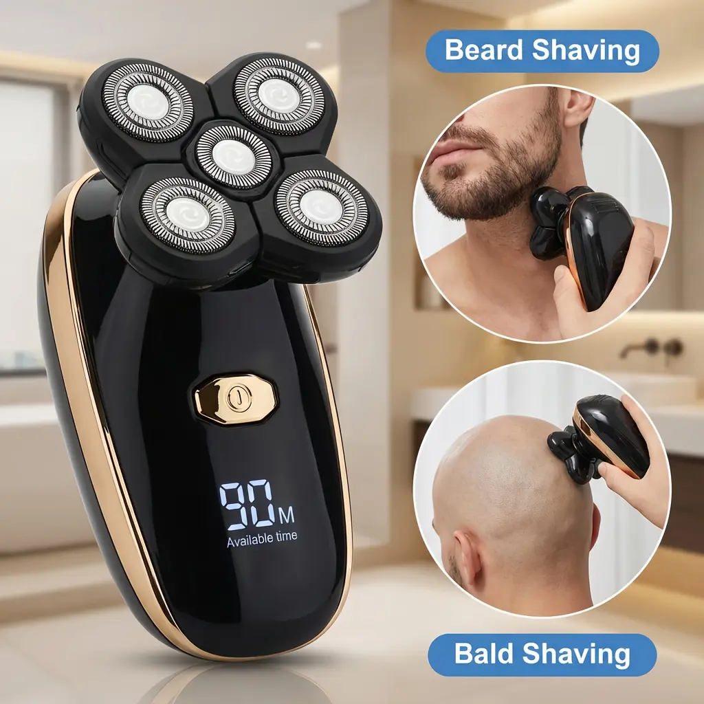 MISU Gold 5-Head Smart Electric Shaver with Digital Display,2-in-1 Face & Head Shaver,Premium Digital Display Design,Smart Travel Lock,Travel-Friendly & Portable,A Great Gift for Him