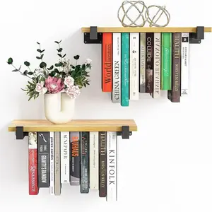 2 Set of Floating Bookshelf, Pine Wood Invisible Bookshelf, Hanging Bookshelves for Wall, Unique Space Saving Wall Bookcase, Bookshelf Storage (16.5L×8.7W×1.5H)