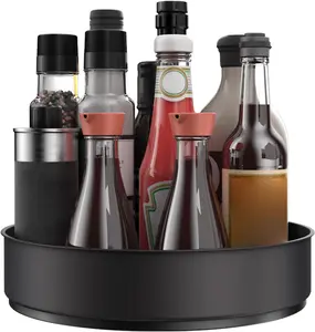 Lazy Susan Stainless Steel  Rack Turntable for Pantry Cabinet - Decorative Trays Storage Containers Organizer for Kitchen Cabinet, Snacks, Bathroom (7 1/2 inches) (7 1/2'' Black)