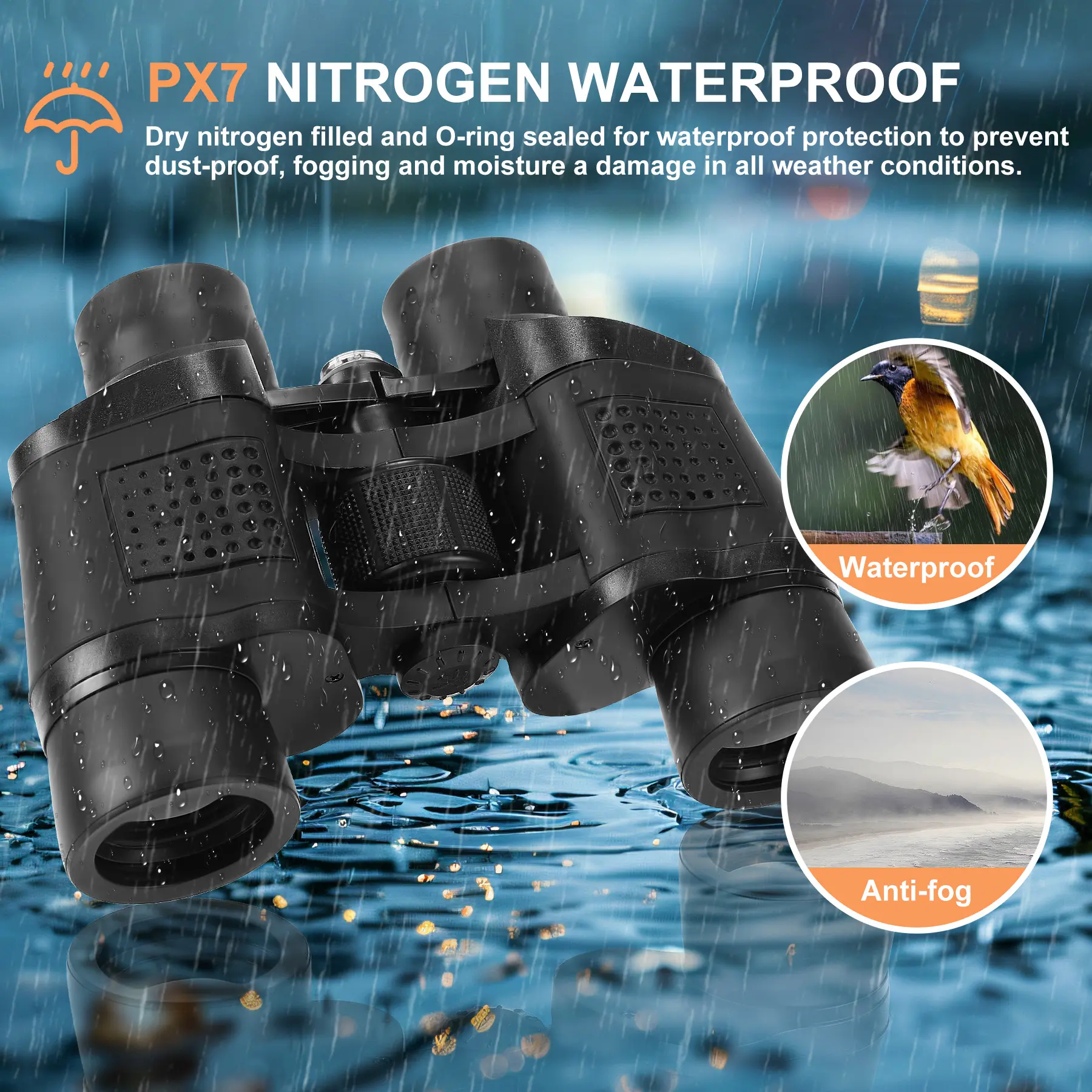 60x40mm High Power Binoculars, Compact Waterproof-Fogproof Plastic Body with Non-Slip Grip, Unisex Outdoor Gear for Birdwatching, Hunting, 60X Zoom
