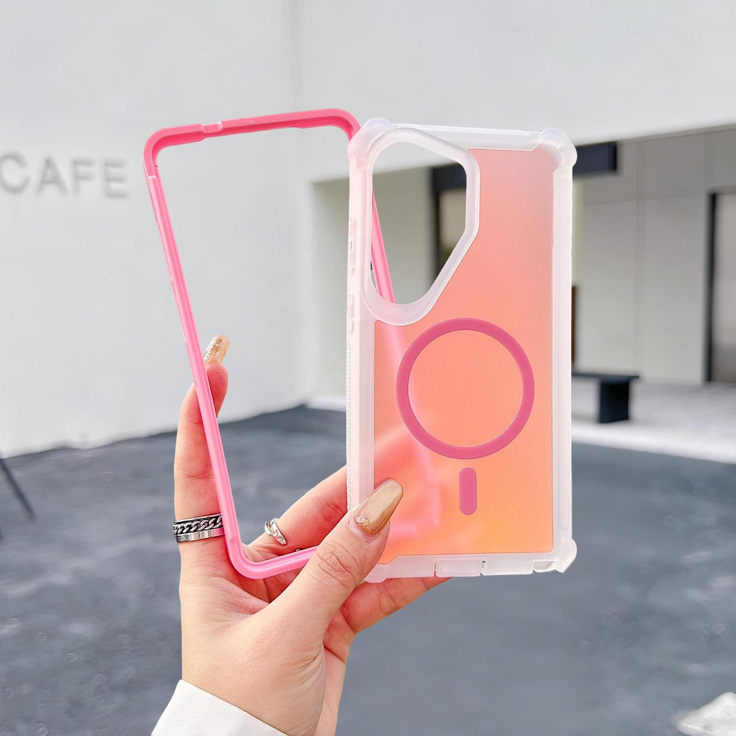 For Samsung Galaxy S26 Ultra/S25/S24 Plus Case, Iridescent Back, Magnetic Support for MagSafe Shockproof Cover, Crystal and Corner High-Duty Protection for Girls Women