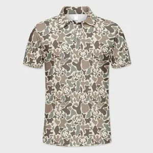 Deer Camo Golf Polo Shirt Performance Short Sleeve Outdoors Menswear Top