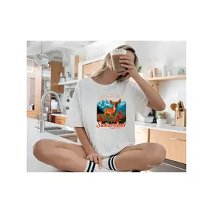 Willkomma Switzerland Tee Vintage Alpine Graphic Shirt Nature Travel T-Shirt Short Sleeve Crew Neck Summer Casual 100% Cotton