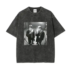 Retro Washed Black Wizard Friends Graphic T-Shirt, Vintage Hogwarts School Print Tee, Soft Breathable , Casual Loose Fit, Ideal for Potterheads, Great for Casual Outfits and Themed Events.
