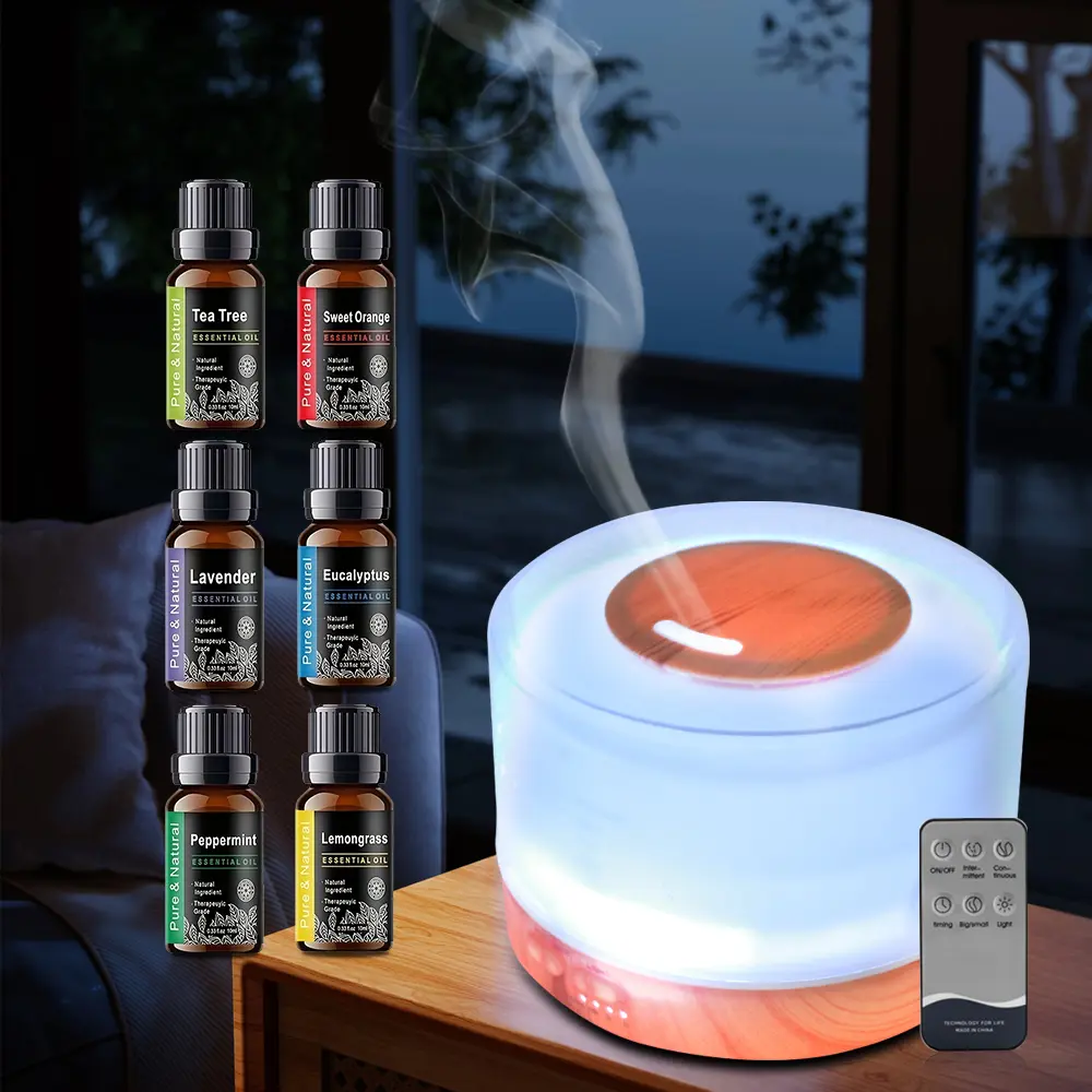 500ml Aroma Diffuser Humidifier - Aromatherapy Essential Kit with 6 Therapeutic Oils, 7 Calming LED Lights, Silent Ultrasonic Mist, Auto-Off Function for Scented Sleep Aid Relaxation