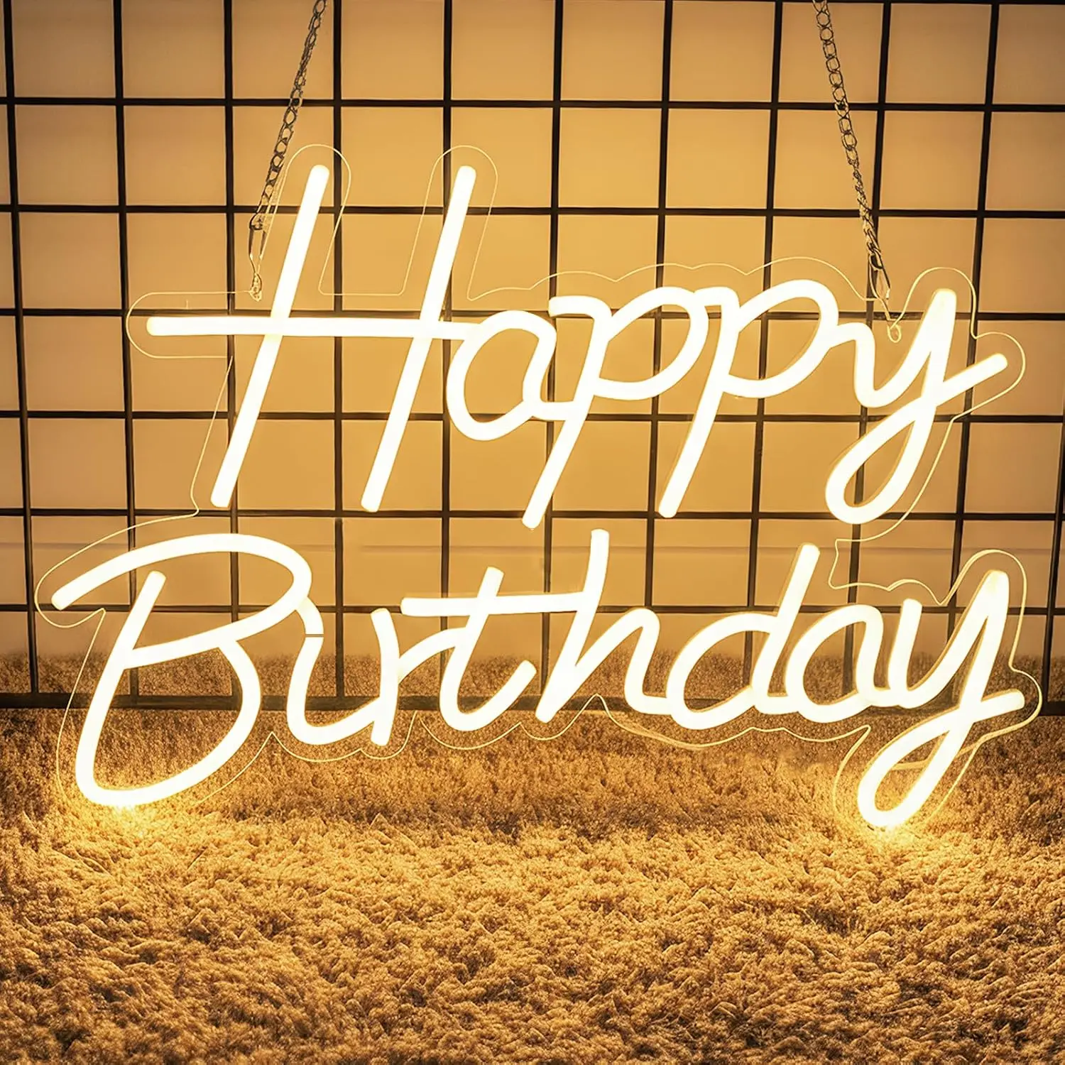 Happy Birthday Neon Sign for Backdrop, LED Happy Birthday Light Up Sign, USB  Dimmable Neon Light for Birthday Party Decorations, Wall Decor, Warm White, 16.5 x 12 inch
