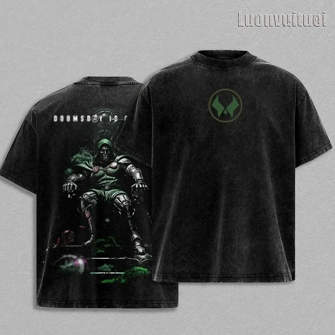 Victor Von Doom Inspired Men's Oversized Black Crew Neck T-Shirt - Premium Heavy Cotton Y2K Comic Streetwear Top, Vintage Casual Prints, High-Def Front-Back Graphics, Unisex Short-Sleeve, Sneakers-Friendly Trendy Gift 9Y8