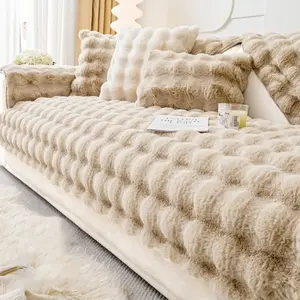 sofa cover 1pc Pure Color Long Plush Sofa Cushion Winter Soft Pet Friendly, Cat Dog Friendly Cover Sofa Couch Covers