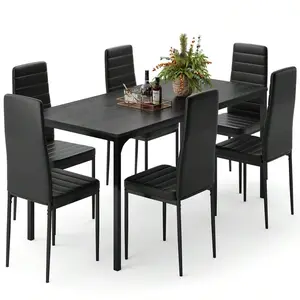 Indoor Wood Dining Table Set Chairs with High PU Leather - 4-Piece and 6-Piece Options for Bedroom, Living Room