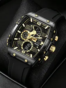 SMAEL Outdoor Sport Dual Display Alarm Digital Watch for Men Quartz Wristwatch Chronograph Silicone Band Male Clock Tonneau Dial Water Resistant Watch Sports Digital Watch