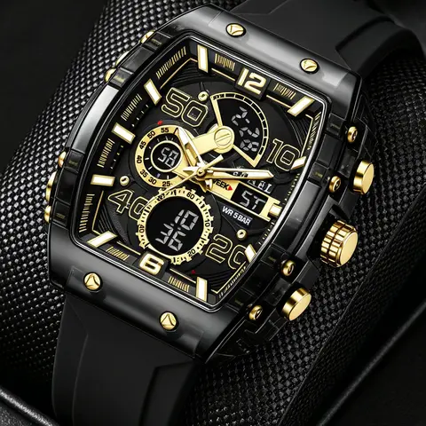 SMAEL Outdoor Sport Dual Display Alarm Digital Watch for Men, Quartz Analog Wristwatch with Chronograph, Tonneau Dial Water Resistant Watch with Silicone Band, Sports Digital Watch, Quartz Analog Watches