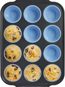 Silicone Muffin Pan with Metal Frame – 12-Cup Nonstick, Easy-Release Bakeware for Cupcakes & Egg Bites!