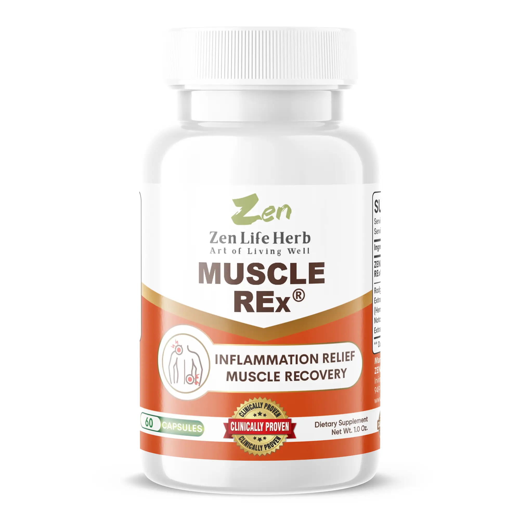 ZENLIFE Muscle REx - Joint, Muscle & Nerve Support - Relax Aches & Chronic Discomfort Plant-Based Supplement (60 Capsules)