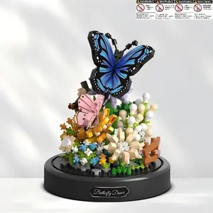 Insect Flower Pot Model Building Blocks, Butterfly Planter Dust Cover Puzzle Toy, Educational Gift, Creative Desktop Decoration