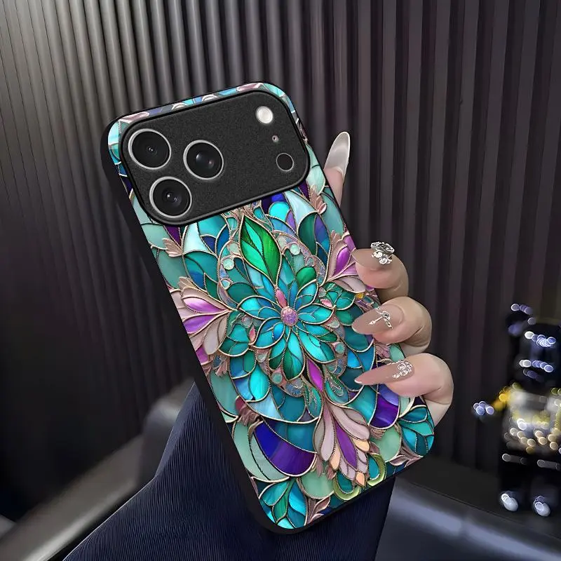 Painted floral phone case for iPhone 17 Pro, vintage bohemian protective cover, a gift for her — 975