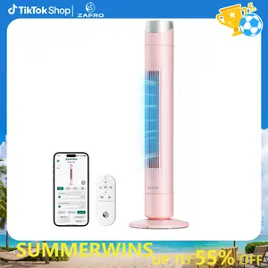 【SummerWins】ZAFRO Smart Standing Pedestal Fan (30/36/42 in), 120° Oscillating Variable-Speed Fans, 28ft/s High-Velocity, 12 Settings, 4 Modes, Upgraded DC 22dB Ultra Quiet, App/Voice Control, 12H Timer for Bedroom, Standing Pedestal Fans