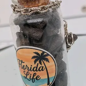 Handcrafted Florida Before Us genuine authentic one of a kind stingray teeth filled trinket bottle ornament featuring a wire wrapped shark tooth by ToothRaiders