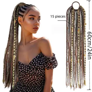 Boho Braided Ponytail Extension with Hair Tie, 24" Long Viking Dreadlock Beads Ponytail Hand-braided Braids Hair Extensions Lightweight Natural Synthetic Hairpiece for Festival Cosplay Blonde
