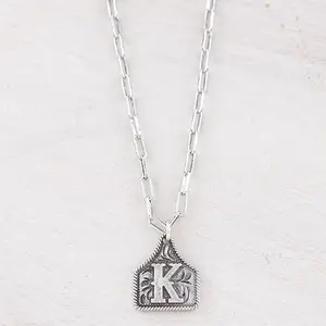 Western Cow Tag Initial Necklace - Multiple Initials Available