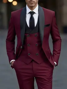 Classic Men's Solid 3-Piece Suit: Jacket, Tailored Vest & Trousers. Business-Casual, Stylish & Elegant. High-Quality Essential for Weddings, Work, Meetings & Parties. Comfortable Fit, Fashionable Design, Stand Out in Any Occasion