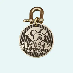 Custom Brass Pet ID Tag Deep Engraved for Dogs & Cats Solid Brass Round 35mm Matte Finish Personalized with Name and Contact Info
