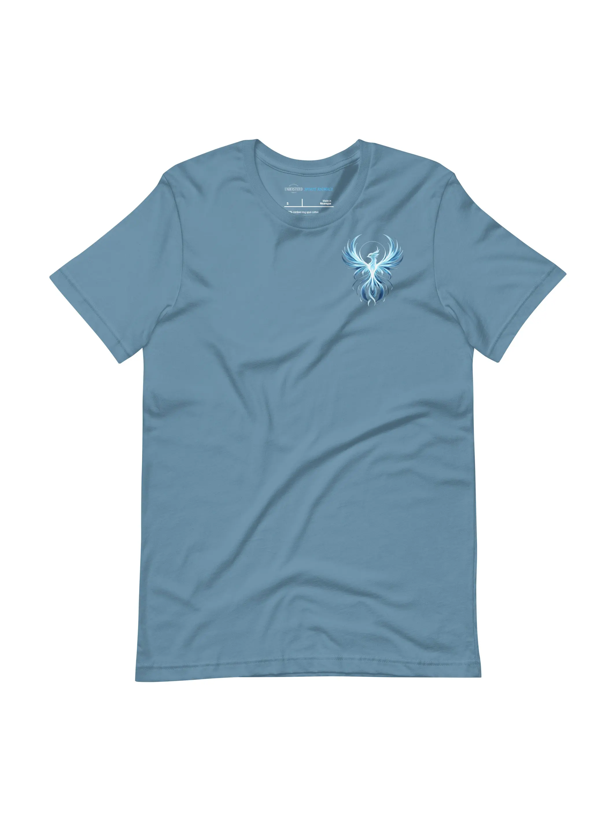 Phoenix Spirit Animal Tee — Minimalist Left-Chest Ethereal Blue Phoenix Graphic | Unisex Soft Cotton T-Shirt