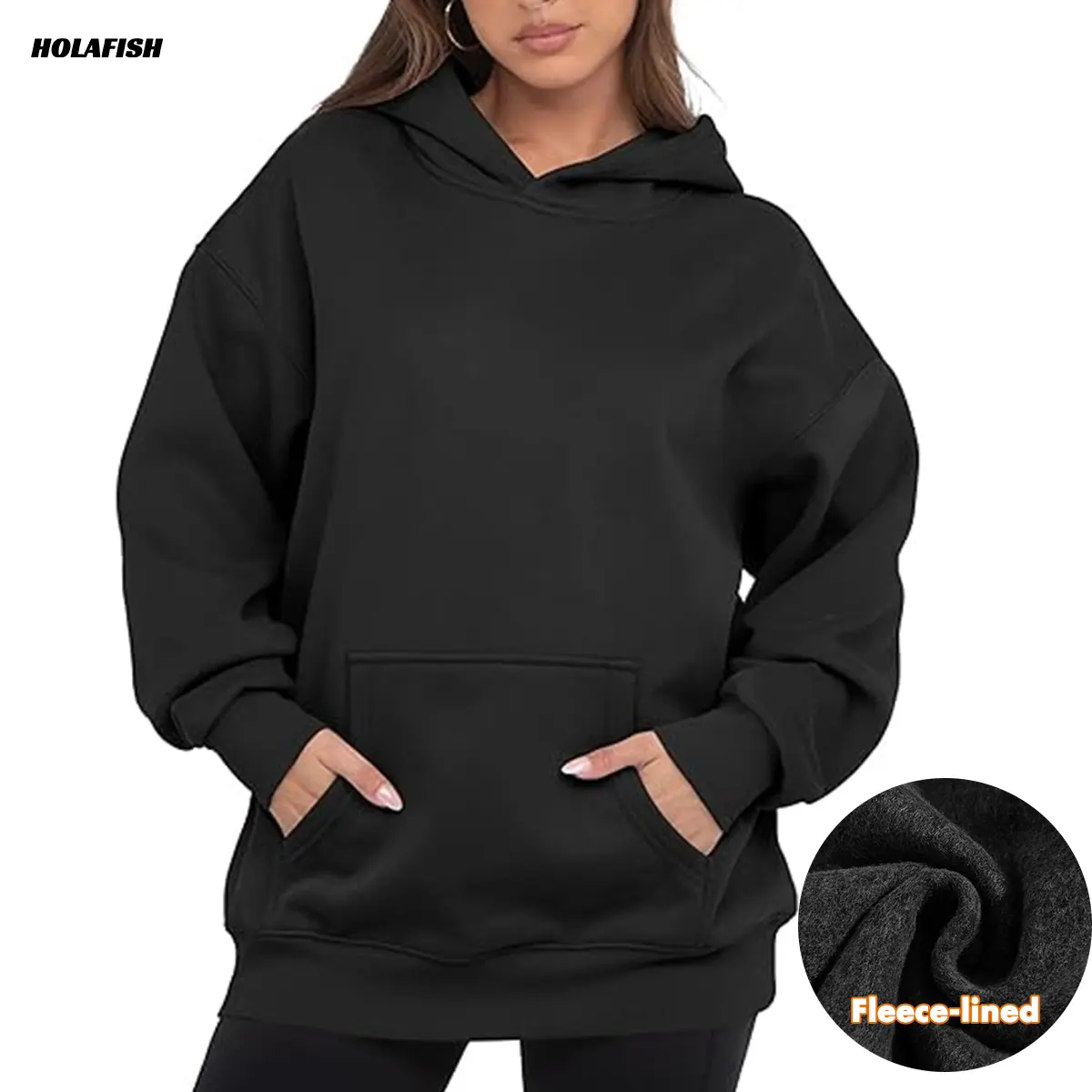 Holafish Women's Oversized Fleece Hoodie Solid Basic Fleece Sweatshirt Hooded Pullover 2025 Fashion Fall Clothes Trendy Outfits Winter Sweater Fleece Lining For Excellent Warmth Casual Aesthetic