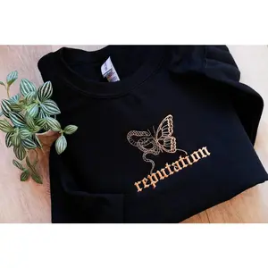 Custom Snake Butterfly Reputation Embroidered Sweatshirt, embroidered Snake TS inspired sweatshirt, Butterfly snake Reputation