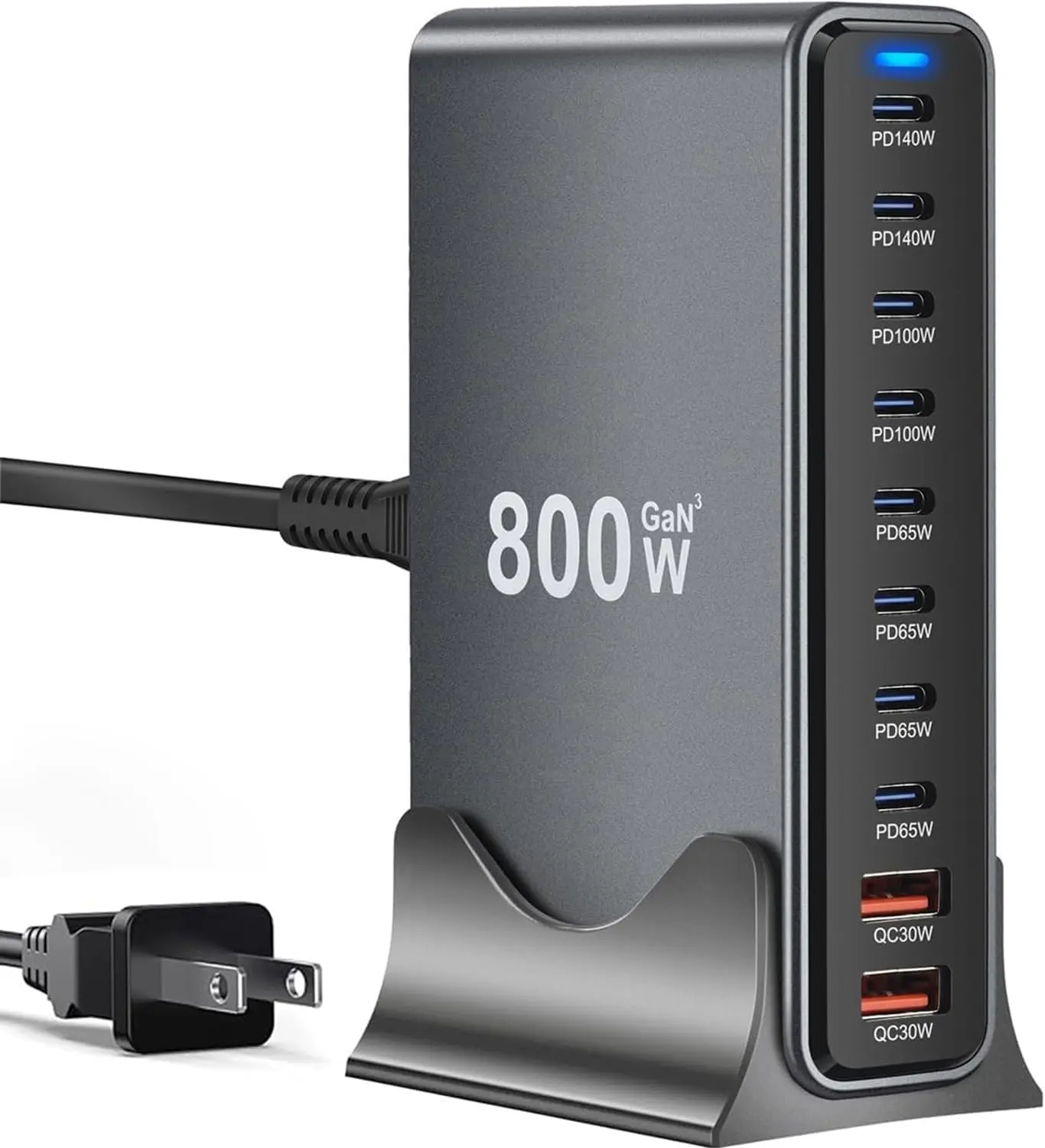 800W USB C Charger GaN 10 Ports Fast Charging Station for MacBook Pro Air Dell iPhone Galaxy Laptop Tablet Mobile Devices