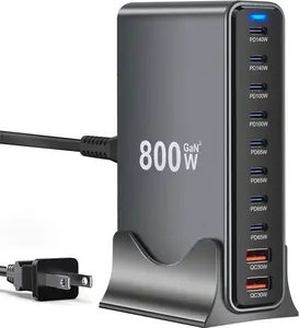 800W USB C Charger GaN 10 Ports Fast Charging Station for MacBook Pro Air Dell iPhone Galaxy Laptop Tablet Mobile Devices