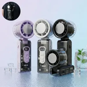 Portable Handheld High Speed Fan 13000RPM Powerful Motor 3600mAh Rechargeable Long Battery Life 100 Speed Stepless Control Digital Display LED Light Foldable Mini Personal Cooling Fan for Summer Outdoor Travel Office Home