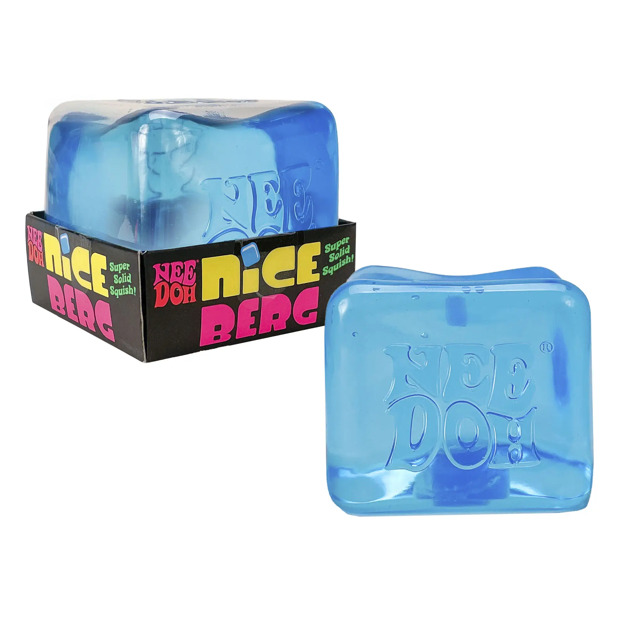 NeeDoh Niceberg Sensory Squeeze Toy – Giant 3.25" Blue Nice Cube with Super Solid Squish (1 Pack)