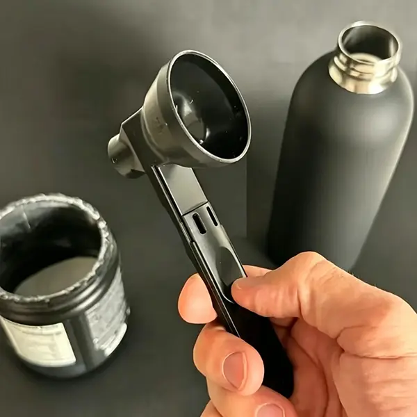 BPA-Free Plastic Powder Funnel Spoon - 2 tbsp cap., Compact, Single Unit, Kitchen Utensil, Precise Measure, Easy to Clean, On-the-Go Transfer Tool for Pre-Workout Supplements, Protein Powder, Tea Coffee Measuring, Sliding Scoop multi-function