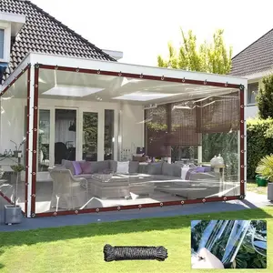 15Mil Heavy Duty Clear Waterproof Tarp with Grommets, Transparent PVC Clear Tarp for Patio, Porch, Greenhouse, Chicken Coop & Garden, Windproof UV Resistant Outdoor Rain Protection Cover,tree teepee Rainproof