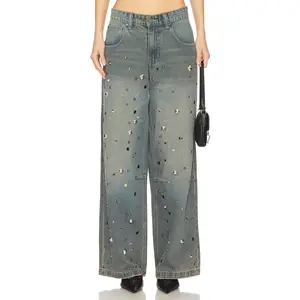Jaded London Studded Colossus Wide Leg Jeans in Grey
