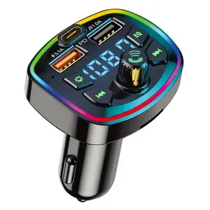 Car FM Transmitter, Type C 3.1A Dual USB Fast Charging Car Charger, Wireless Handsfree Car Kit Support TF Card and U Disk MP3 Player Music Receiver