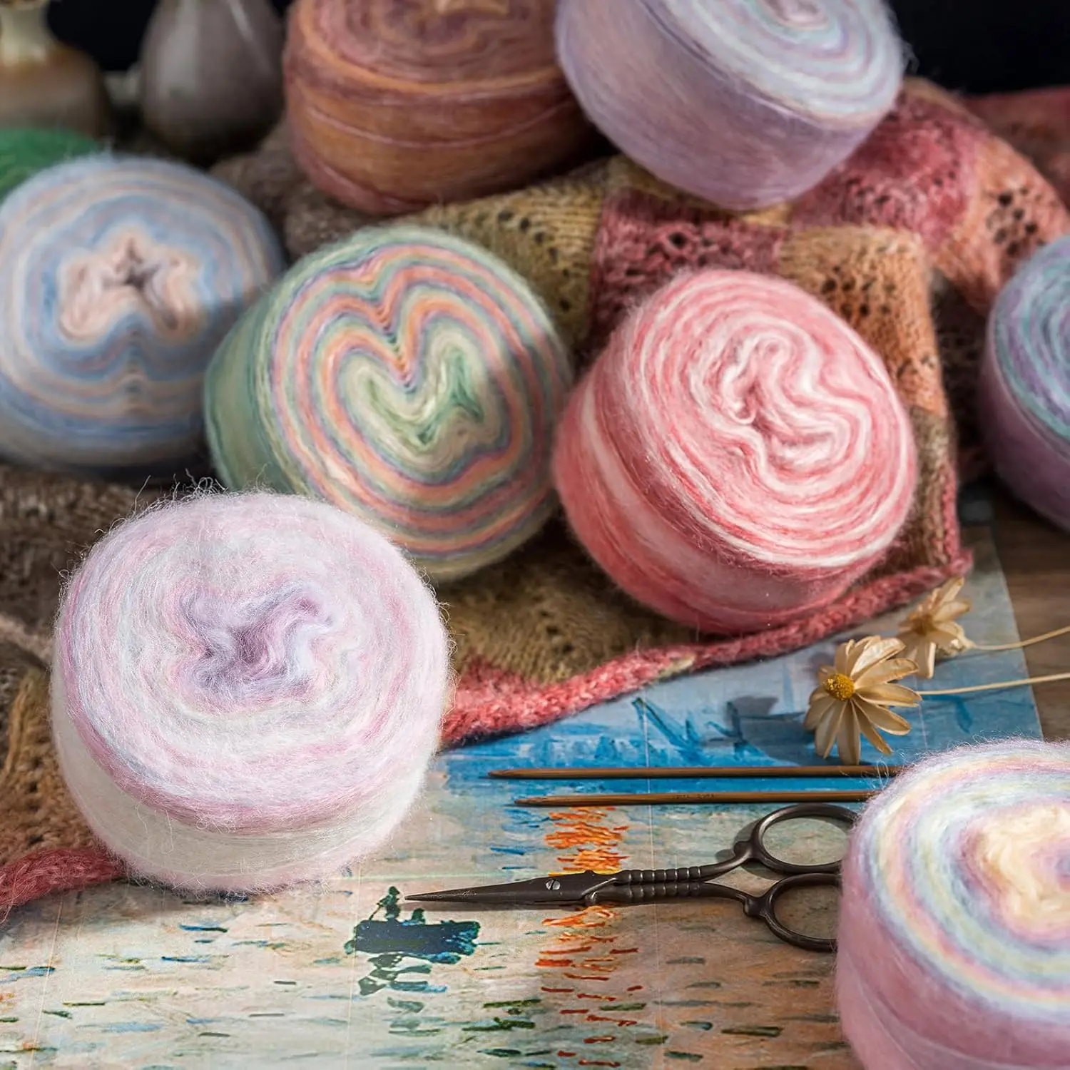 Dawn Impression Yarn 4 Pack 100g | Susan's Family Soft worsted gradient yarn 9wpi, 58% Acrylic, 29% Polyester, 9% Nylon, 4% Wool for crochet and knitting, everyday handmade.
