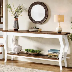 Tribesigns Vintage Console Table - 70.9'' Extra-Long for Entryway & Living Room with 2-Tier Storage, White & Brown