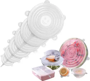 Silicone Stretch Lids, 6 Pack Reusable Silicone Lids, Durable Food Storage Silicone Covers for Bowl, 6 Sizes to Meet Most Containers to Keep Food Fresh, Microwave Safe - Easy Clean