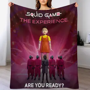 Ultra-Soft Anime Cartoon Squid Game Flannel Blanket for Adults - Cozy Shrink-Resistant Throw, Machine Washable & Skin-Friendly, Perfect for Bed/Couch/All-Season Gifts