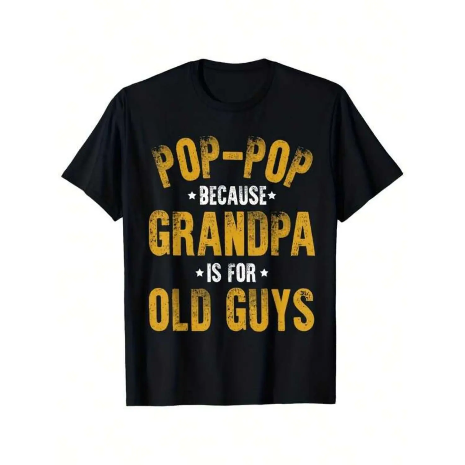 Women's Short-Sleeve Humorous Poppop Graphic T-Shirt, Round Neck Streetwear Top, Relaxed Fit Plain Black with Bright Yellow Design, Vintage Style Slight Stretch All-Season Comfort Fabric, Ideal for Celebrations