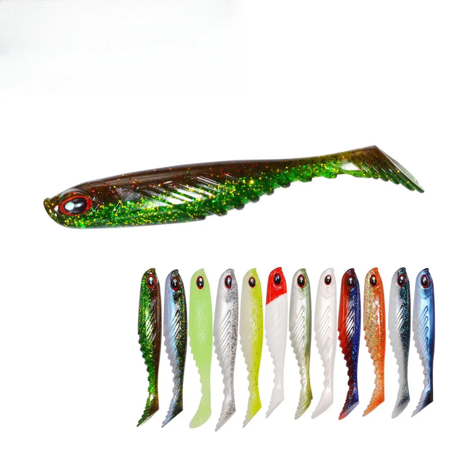 CWJ 4-Pack T-Tail Slow-Sink Artificial Fishing Lures, Dual-Colors Realistic Eel Design, Highly Sensitive Tail with Lifelike Twisting Action for Bass Fishing